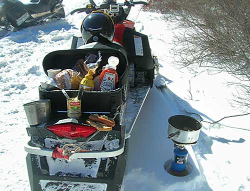 Cooking utensils while snowmobiling