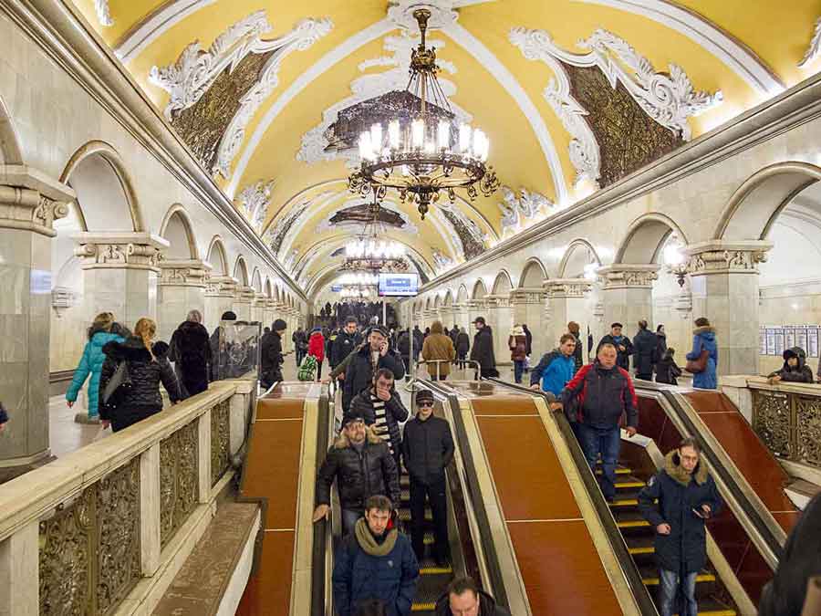 Grand chandeliers Moscow subway station