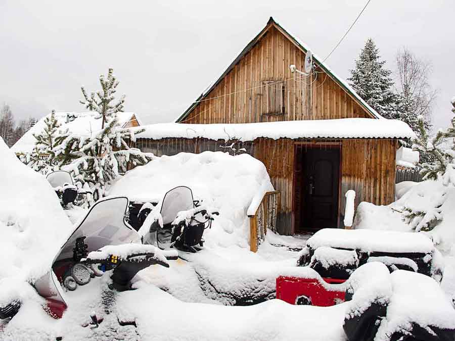 snowmobile Kytlym Sverdlovsk during snowmobile trip in Russia