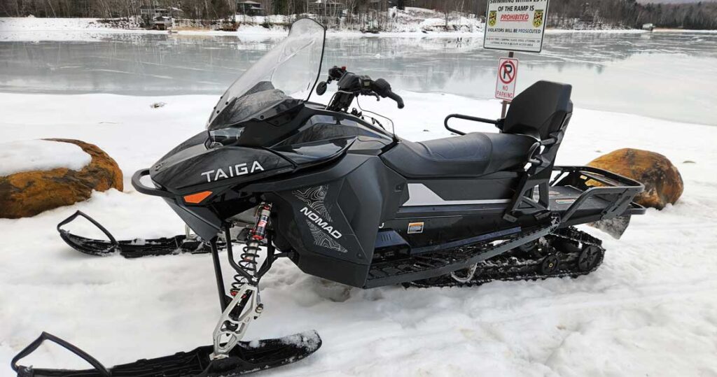 Taiga snowmobile is traditional looking.