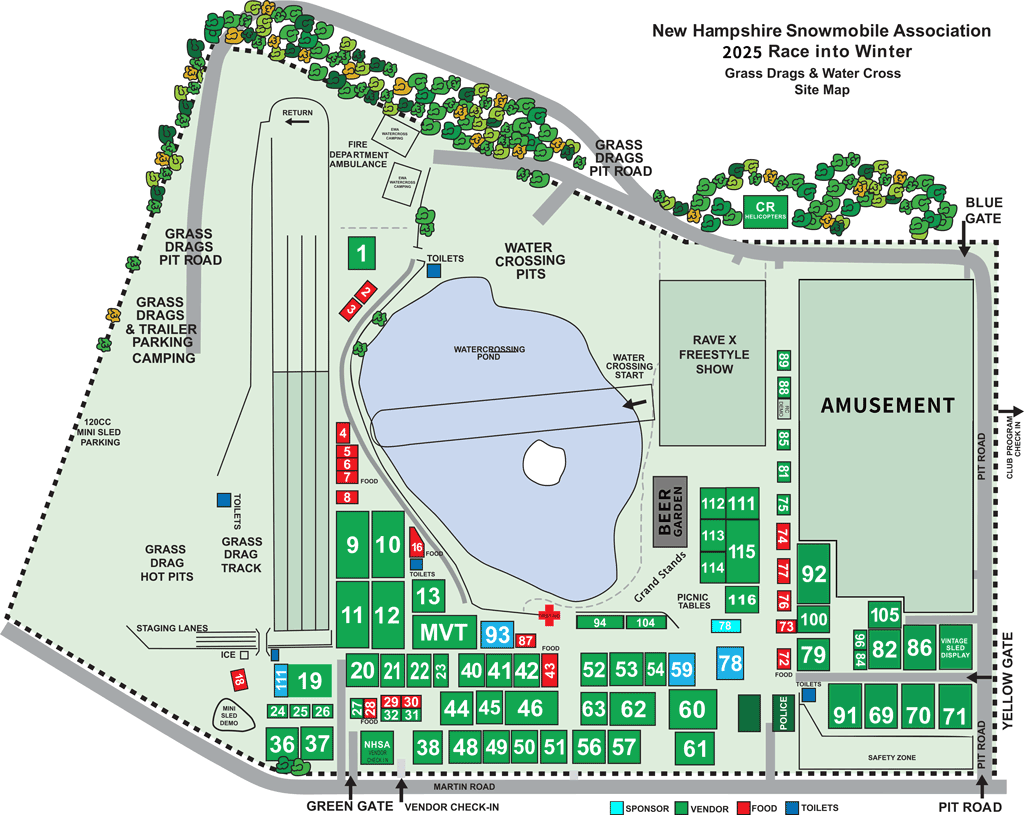 2025 Race Into Winter, NH Grass Drags and Watercross Vendor Map
