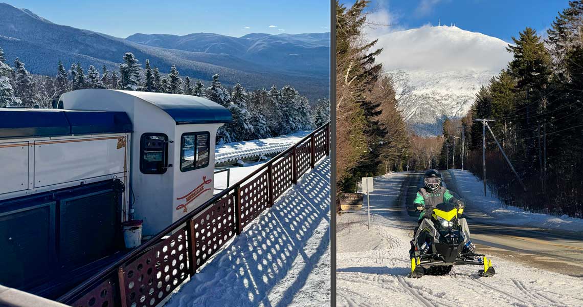 Snowmobile to Mount Washington Cog scenes